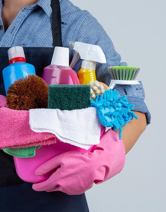 Girl holding Cleaning Products